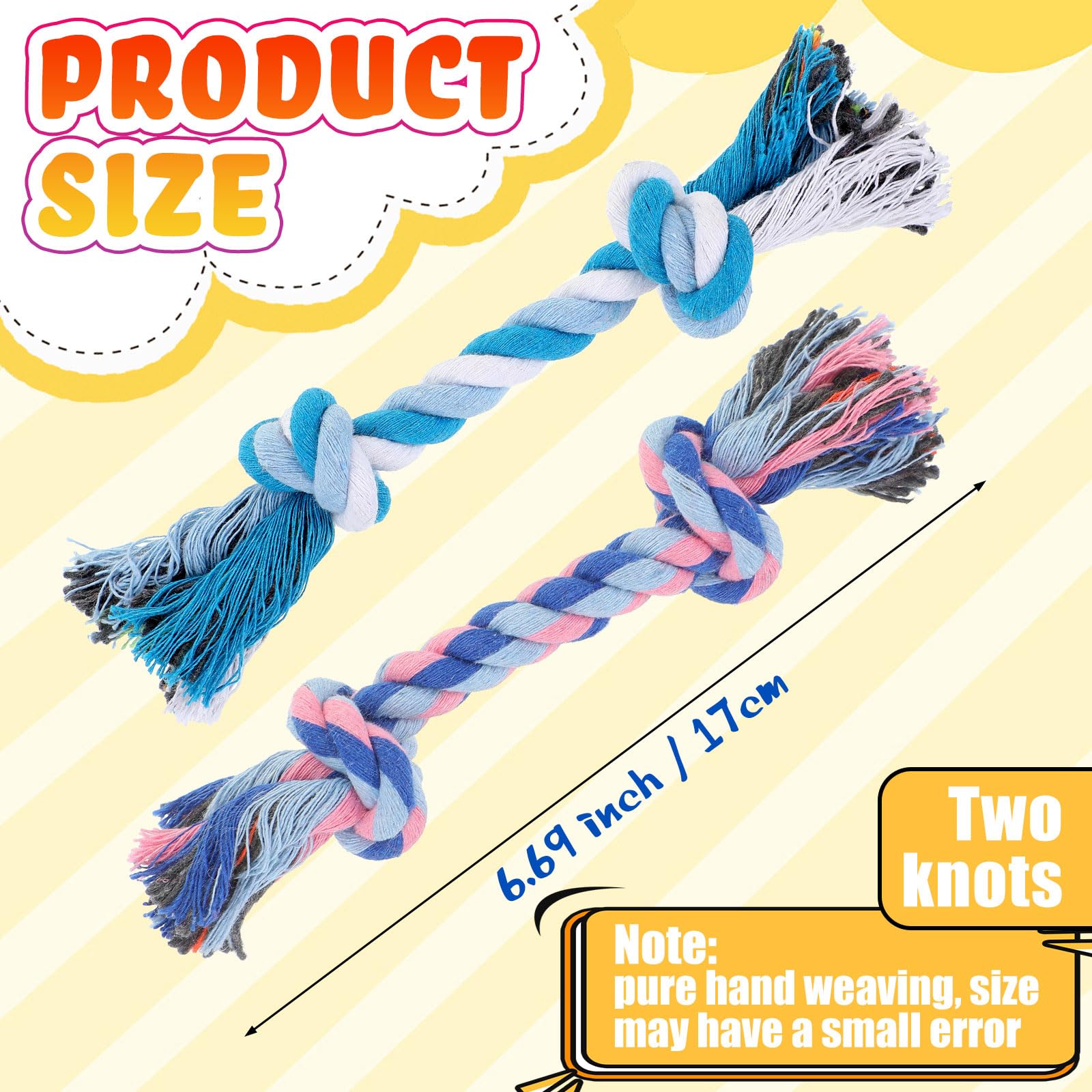 Hiboom 24 Pcs Puppy Rope Toys for Small Dogs Multi Color Puppy Knot Chew Toy Cotton Puppy Teething Toy 2 Knot Dog Tug for Small and Medium Dogs Aggressive Chewers Newborn Pet and High Active Puppies