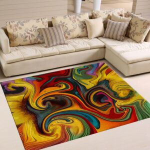 ushirug modern abstract area rug, 6x8ft, contemporary stylish red blue yellow colorful swirl pattern rug floor mat, modern swirl watercolor non-shedding living room bedroom kitchen rug