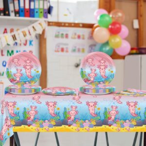 chiazllta 20 Guests Pink Cartoon Axolotl Birthday Party Supplies Reptile Animals Party Tableware Set Girl Axolotl Party Decor Favors Disposable 7-Inch Plates Napkin Tablecloths for Axolotl Baby Shower