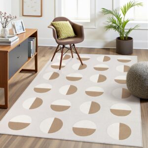 lahome modern geometric washable area rugs 5x7, woven thin living room rug super soft area rug for bedroom aesthetic, cotton reversible throw rug for dining room nursery dorm(5'x7', khaki/white)