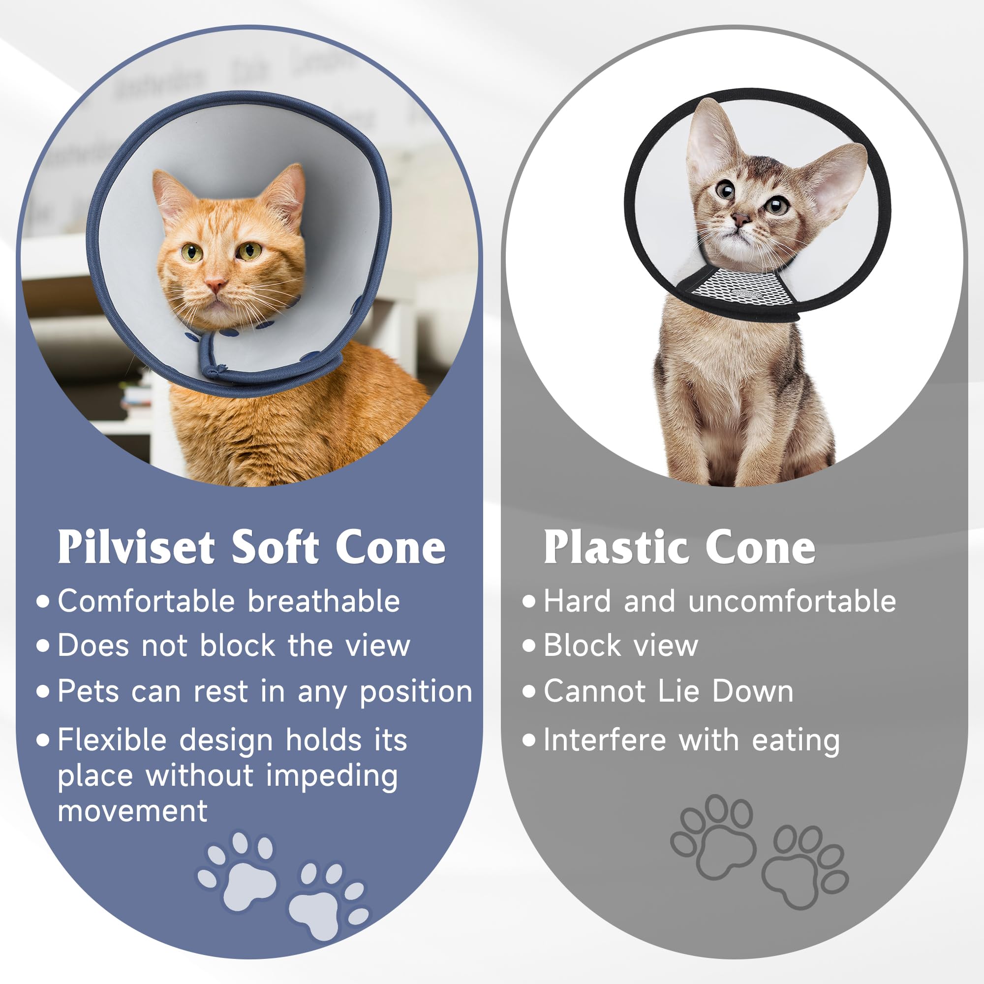 Pilviset Soft Cat Cone,Breathable Dog Cone Collar After Surgery, Adjustable Dog Cone to Stop Licking,Foldable Cat Recovery Collar,Water Resistant Neck Cone for Cats,Protective E Collar for Kitten M