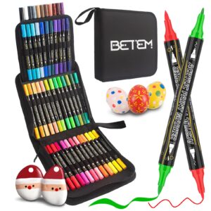 betem 48 colors paint markers acrylic paint pens, dual tip with brush tip and fine tip, art supplies for rock painting, wood, canvas, stone, glass, ceramic, diy crafts making drawing kit with bag