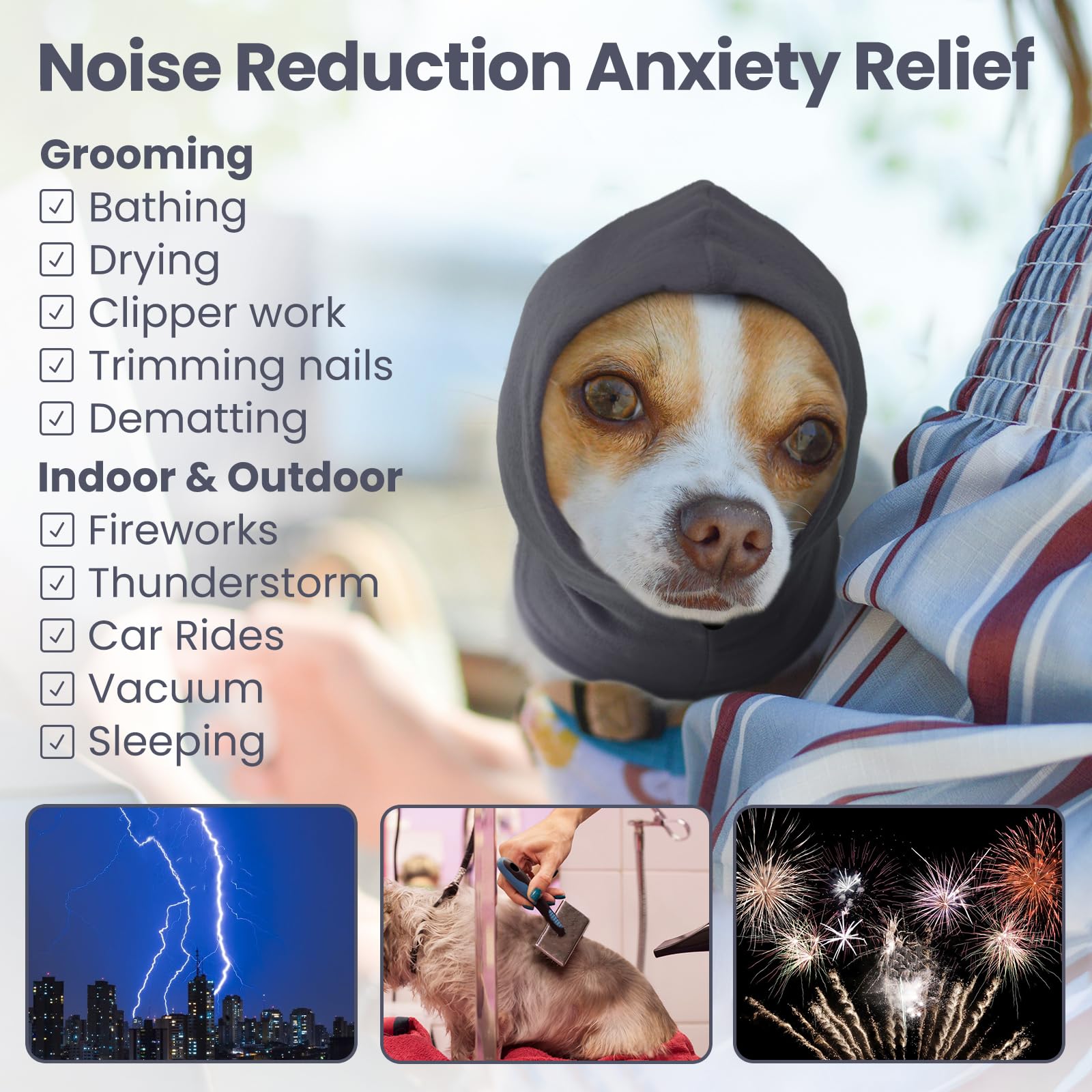 Nanaki Calming Dog Ear Covers for Noise Bath, Dog Ear Wraps Noise Protection, Dog Ear Protection for Anxiety Relief, Dog Calming Hood, Dog Grooming Force Drying Hoodie, Head Muffs for Dogs and Cats