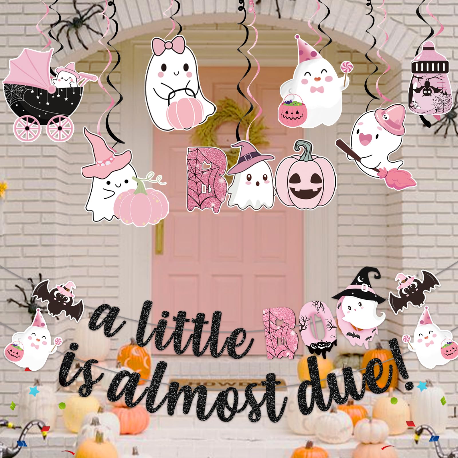 A little Boo Is Almost Due Banner Halloween Baby Shower Decorations Little Boo Baby Shower Decorations Girl for Halloween Pink Black Girl Halloween Party Decorations