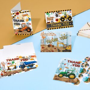 WERNNSAI Construction Thank You Cards - 24 PCS Construction Party Supplies Dump Truck Greeting Cards with Envelopes Stickers Appreciation Thank You Notes for Boys Kids Birthday Party Baby Shower