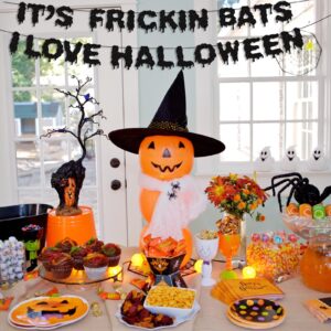 Black Glitter It's Frickin Bats I Love Halloween Banner, Halloween Garland Banner for Halloween Theme Party Decorations, Halloween Party Supplies, Home Mantel Wall Window Decor, Haunted House Decor