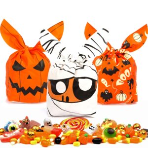 halloween treat bags, halloween candy bags, halloween trick or treating bags, 60pcs small plastic halloween cookies gifts snack goodie bags for trick or treat, halloween party decoration supplies