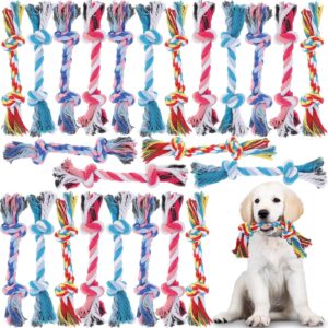 hiboom 24 pcs puppy rope toys for small dogs multi color puppy knot chew toy cotton puppy teething toy 2 knot dog tug for small and medium dogs aggressive chewers newborn pet and high active puppies