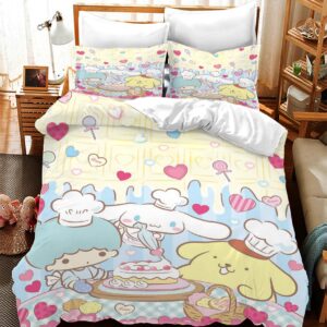 EIANLAI 3 Piece Anime Bedding Set 3D Printed Cartoon Soft Duvet Cover Set for Bedroom (1 Duvet Cover & 2 Pillowcases)-Full