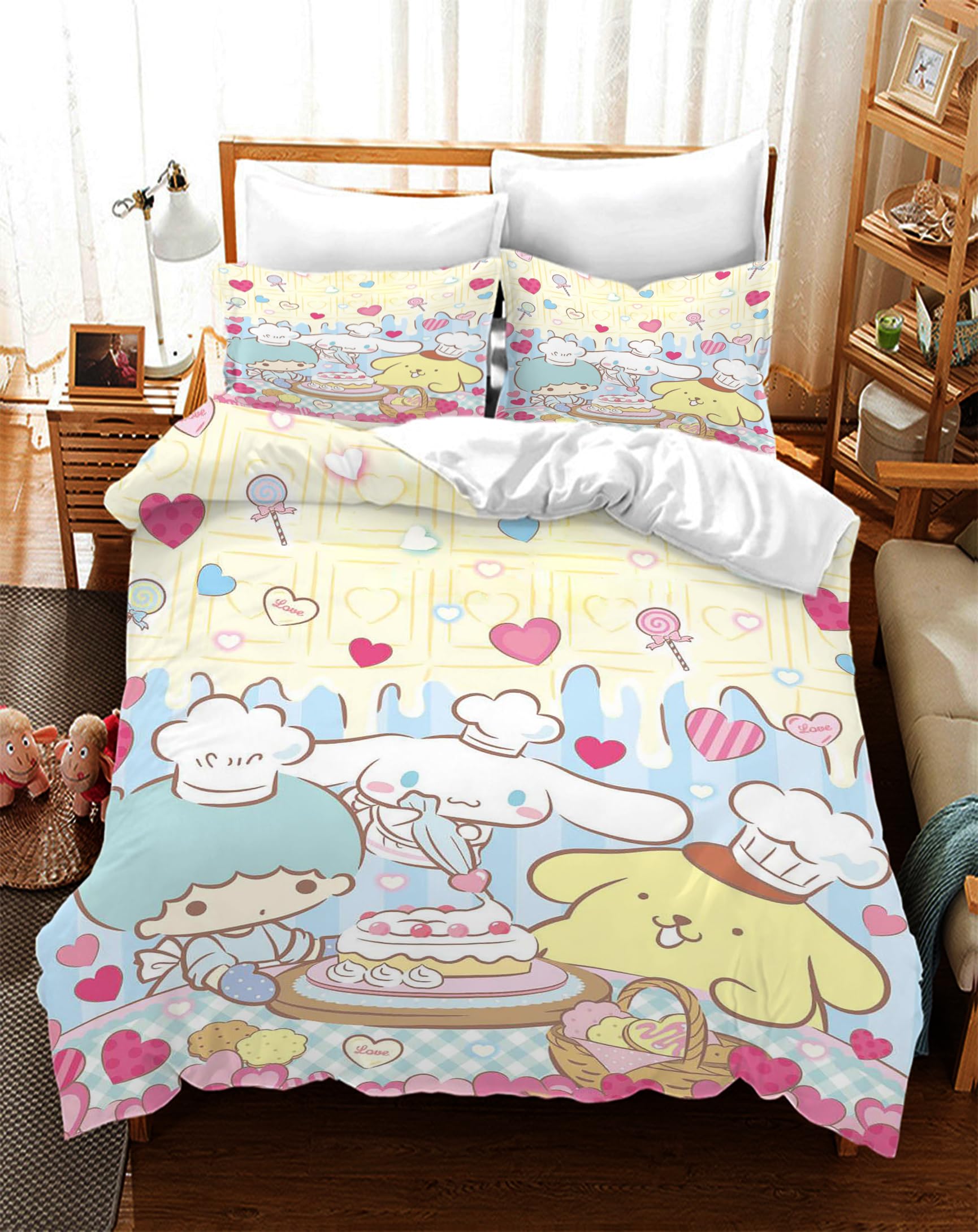 EIANLAI 3 Piece Anime Bedding Set 3D Printed Cartoon Soft Duvet Cover Set for Bedroom (1 Duvet Cover & 2 Pillowcases)-Full