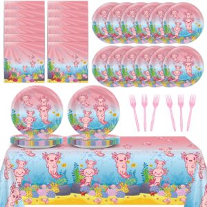 chiazllta 20 guests pink cartoon axolotl birthday party supplies reptile animals party tableware set girl axolotl party decor favors disposable 7-inch plates napkin tablecloths for axolotl baby shower