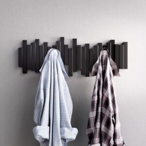 Galetcy Wall Mounted Coat Rack - Solid Wood Craft with 5 Flip-Down Exquisite Piano Design Coat Hooks, Heavy Duty Clothes Rack for Hanging Coat, Bag, Hat, Towel, Key