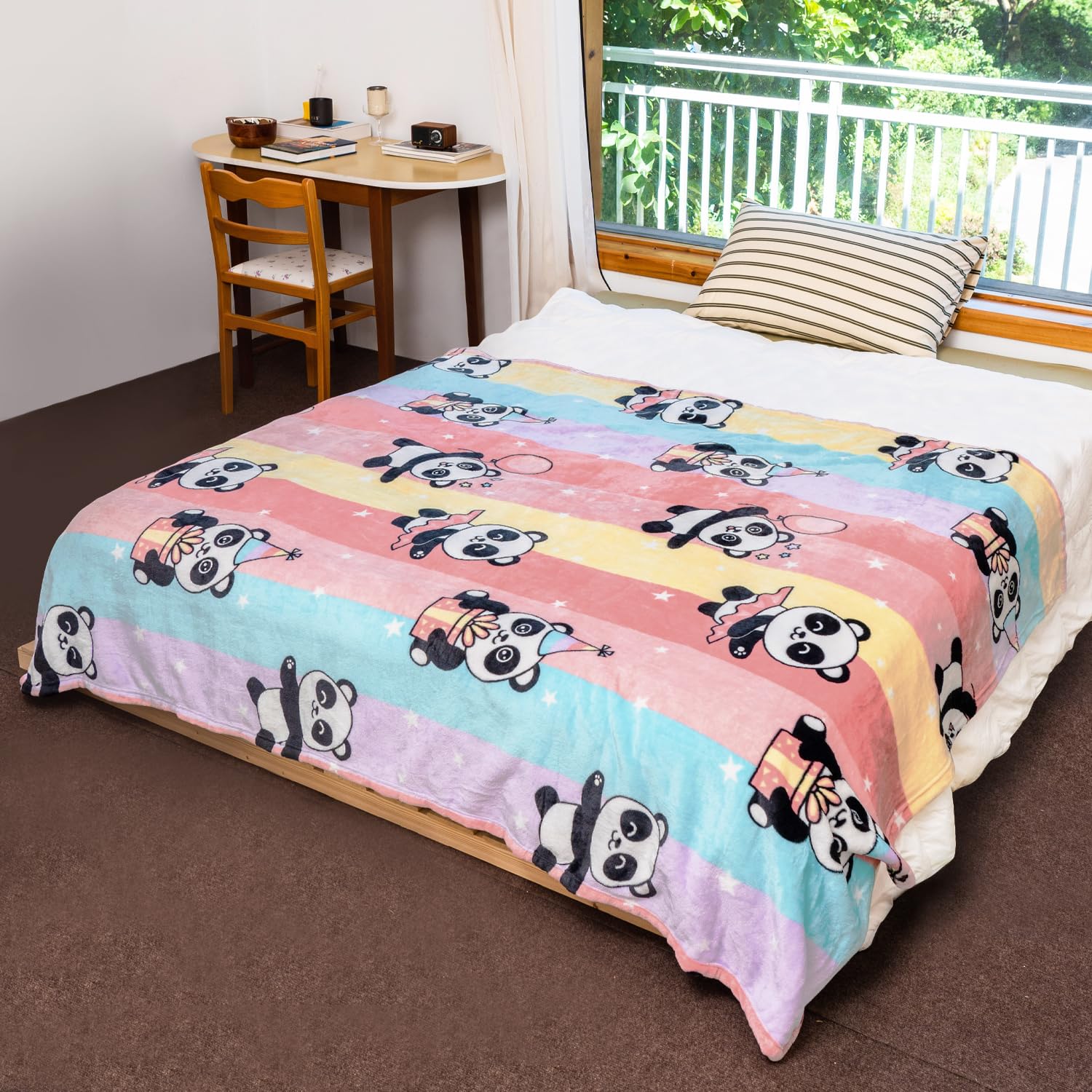 WMBLKT Cute Panda Blanket, Warm and Plush Rainbow Throw, Great Gifts for Kids Boys and Girls, 50x60 Inches