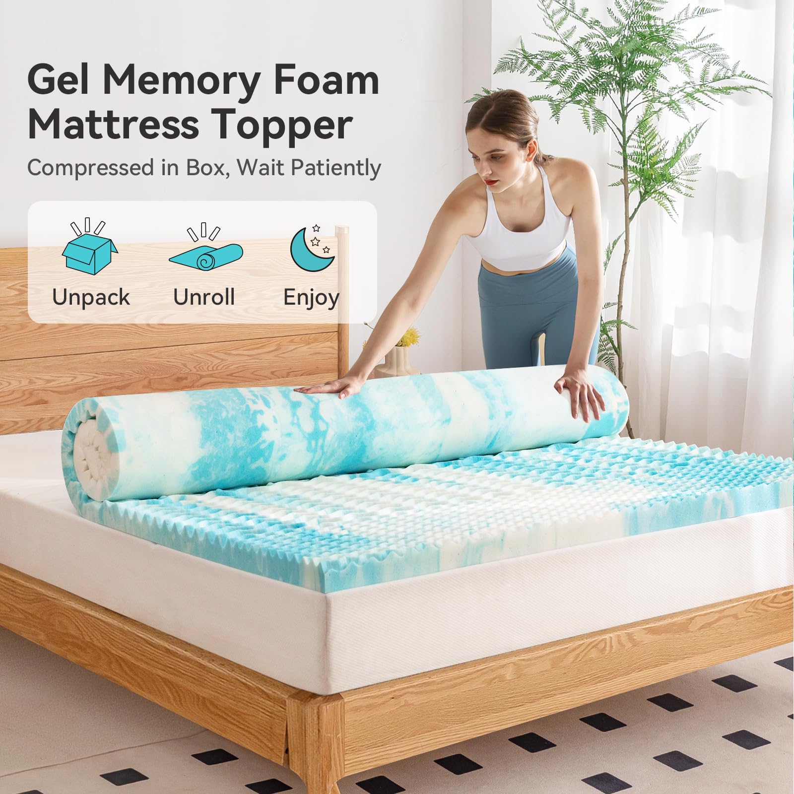 AMICLIBER 2 Inch 5 Zone Memory Foam Mattress Topper Full Size, Comfortable Mattress Topper for Back Pain Relief, Gel Infused Bed Topper, Blue