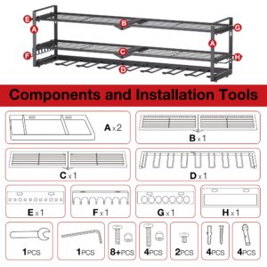 Power Tool Organizer, 8 Drill Holder Wall Mount, Tool Organizer and Storage Rack for Garage Organization, Heavy Duty Metal Tool Organizer and Battery Shelf with Hooks/Screwdriver/Plier/Hammer