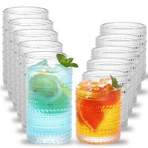 moretoes hobnail drinking glasses set of 12, vintage glass cups set, 12oz highball glasses & 10oz cocktail glasses set, kitchen bar tumbler glassware gifts set for lemonade, whiskey, beer, juice, milk