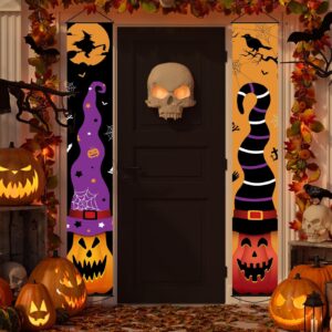 halloween pumpkin porch door banners decorations pumpkin with witch hats hanging signs for happy halloween outdoor indoor porch decor for front door outside yard welcome home wall party supplies