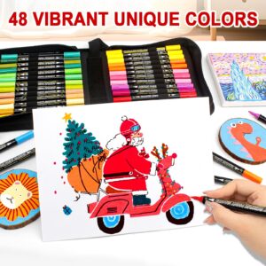 Betem 48 Colors Paint Markers Acrylic Paint Pens, Dual Tip with Brush Tip and Fine Tip, Art Supplies for Rock Painting, Wood, Canvas, Stone, Glass, Ceramic, DIY Crafts Making Drawing Kit with Bag