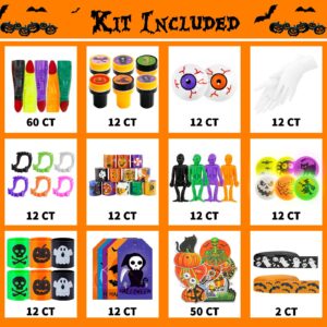 220Pcs Halloween Party Favors, 12 Pack Gloves Stuffed Toys Bulk, Non-Candy Halloween Prefilled Toys for Kids Trick or Treat, Halloween Gifts for Boys Girls School Classroom Prizes Party Supplies