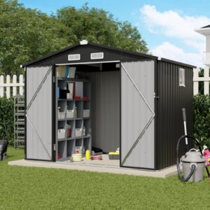 verano garden 8'x6' outdoor storage shed, galvanized metal steel garden shed with upgrade window, double door w/lock, bike storage for backyard, patio, lawn (96.85"x63.39"x77.56")