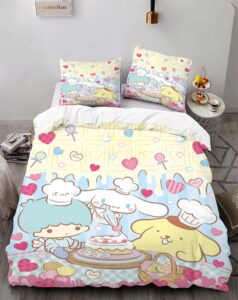 eianlai 3 piece anime bedding set 3d printed cartoon soft duvet cover set for bedroom (1 duvet cover & 2 pillowcases)-full