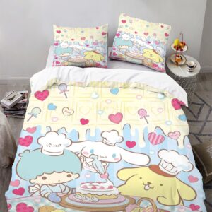 EIANLAI 3 Piece Anime Bedding Set 3D Printed Cartoon Soft Duvet Cover Set for Bedroom (1 Duvet Cover & 2 Pillowcases)-Full