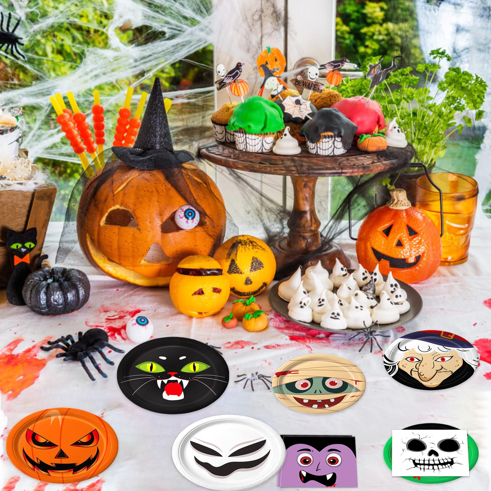 QIYANPAX 105 Pcs Halloween Party Paper Plates and Napkins Halloween Theme Party Dinner for Halloween Party Supplies Halloween Birthday Party Decorations, Serve 30