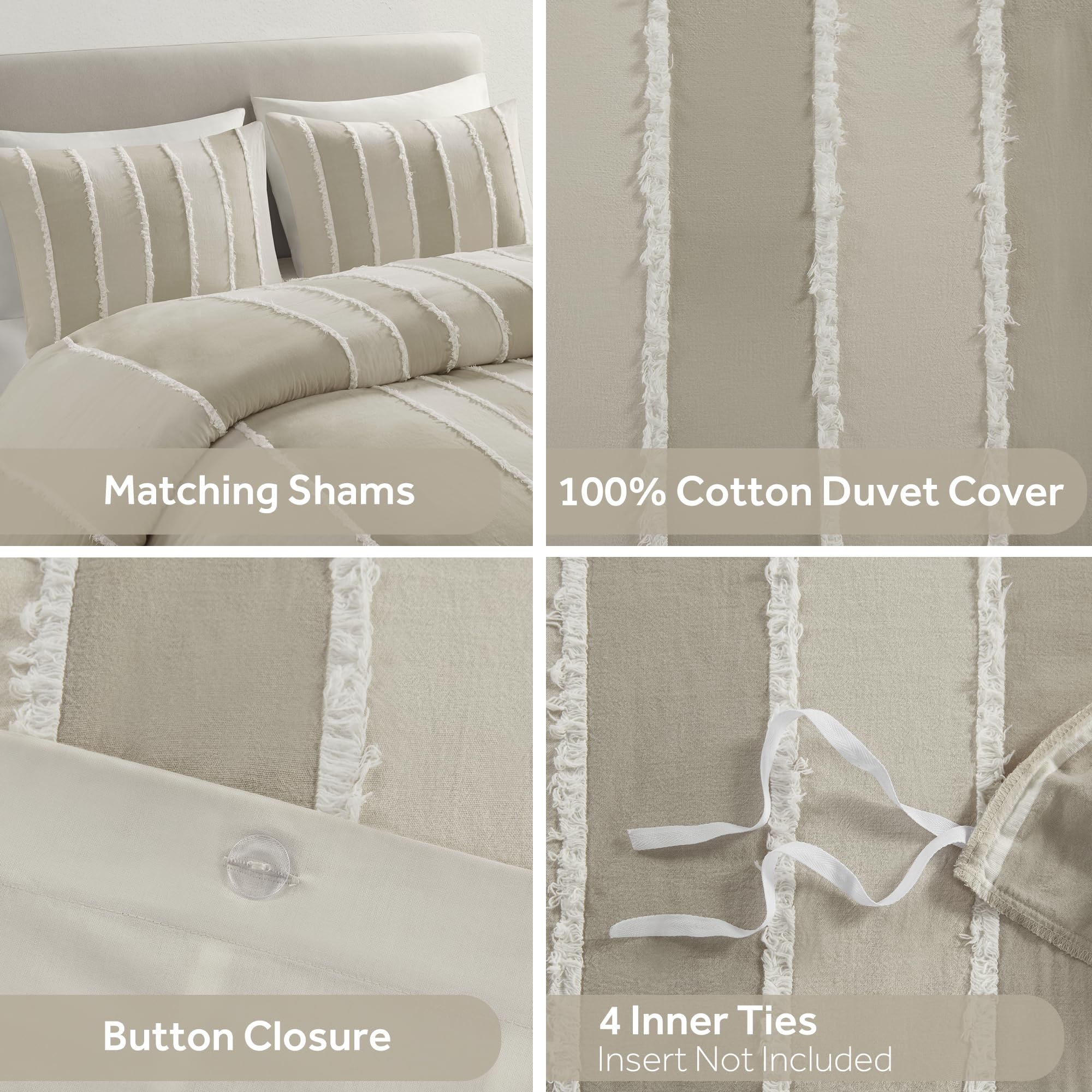 INK+IVY King Duvet Cover Set Boho Duvet Covers Stripes, Clipped Jacquard, Cotton Duvet Cover for King Size Bed, All Season Lightweight King Bedding Cover & Shams, Shay, King/Cal King, Taupe 3 Piece