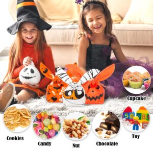 Halloween Treat Bags, Halloween Candy Bags, Halloween Trick or Treating Bags, 60PCS Small Plastic Halloween Cookies Gifts Snack Goodie Bags for Trick or Treat, Halloween Party Decoration Supplies