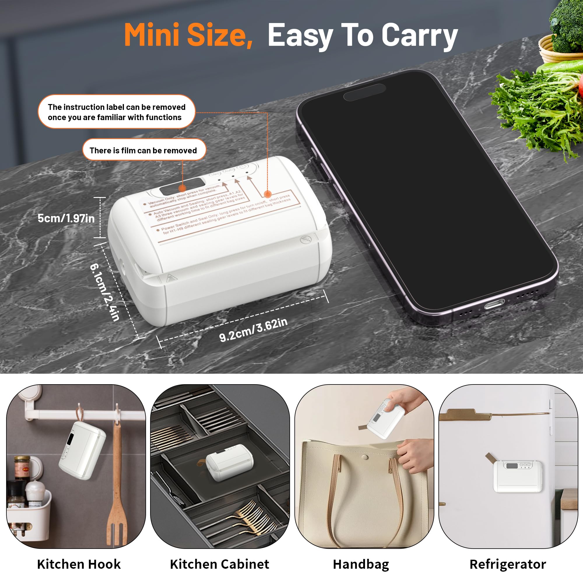 Mini Vacuum Sealer, Electric Mason Jar Vacuum Sealer Kit, 10 in 1 Mini Bag Sealer with Cutter, Vacuum Sealer Machine for Wide and Regular Mouth Marson Jar, Plastic Bags, Dry/Moist Food - White