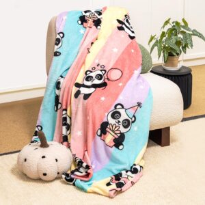 WMBLKT Cute Panda Blanket, Warm and Plush Rainbow Throw, Great Gifts for Kids Boys and Girls, 50x60 Inches