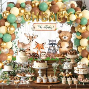 Hombae Woodland Baby Shower Supplies, Forest Animal Neutral Baby Shower Decorations, Baby Shower Decorations For Boy, Backdrop Balloon Banner Tablecloth Cake Topper, Plates, Napkins, Forks