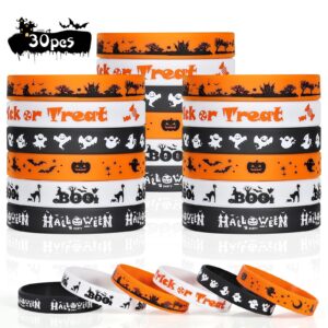 halloween rubber bracelets 30 pcs bulk halloween party favors supplies silicone wristbands for halloween gifts toys goodie bag fillers stuff classroom prizes for kids teens girls boys