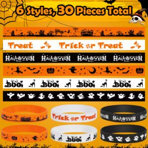 Halloween Rubber Bracelets 30 PCS Bulk Halloween Party Favors Supplies Silicone Wristbands for Halloween Gifts Toys Goodie Bag Fillers Stuff Classroom Prizes for Kids Teens Girls Boys