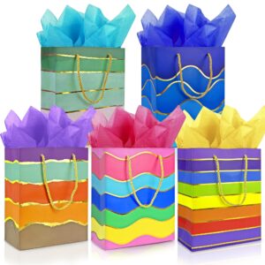 mumululu 5 pack paper gift bags with handle and tissue paper birthday gift bags rainbow gift bags for birthday party baby shower wedding holiday presents