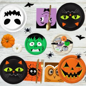 LINHAXM 105PCS Halloween Paper Plates Halloween Plates Ghosts Pumpkin Skull Spider Web Design for Halloween Party Decorations Halloween Party Supplies, Serves 30