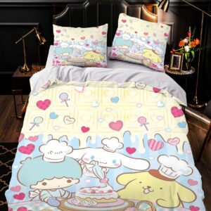 EIANLAI 3 Piece Anime Bedding Set 3D Printed Cartoon Soft Duvet Cover Set for Bedroom (1 Duvet Cover & 2 Pillowcases)-Full