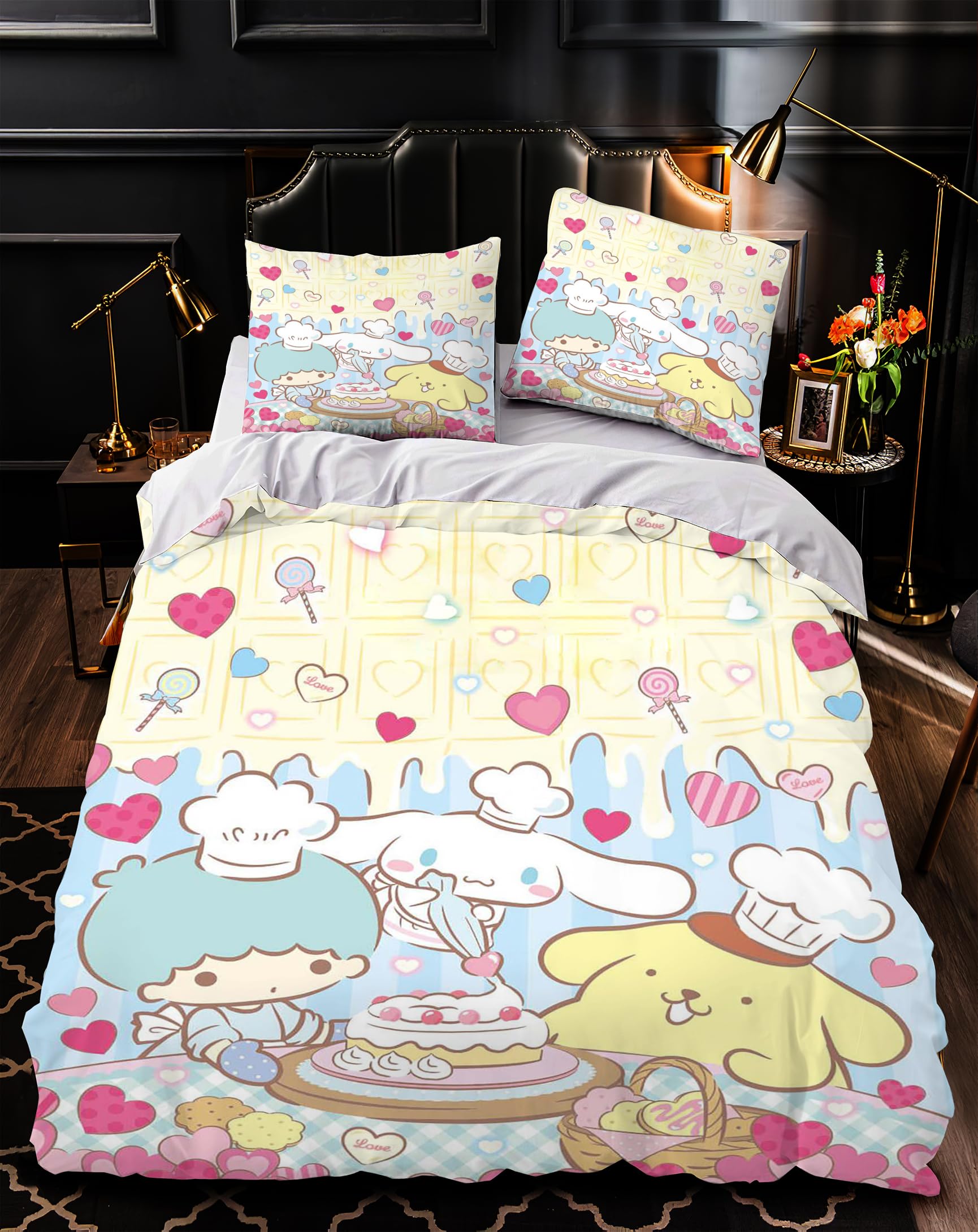 EIANLAI 3 Piece Anime Bedding Set 3D Printed Cartoon Soft Duvet Cover Set for Bedroom (1 Duvet Cover & 2 Pillowcases)-Full