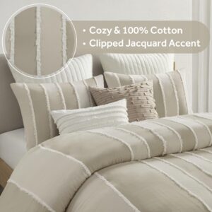 INK+IVY King Duvet Cover Set Boho Duvet Covers Stripes, Clipped Jacquard, Cotton Duvet Cover for King Size Bed, All Season Lightweight King Bedding Cover & Shams, Shay, King/Cal King, Taupe 3 Piece