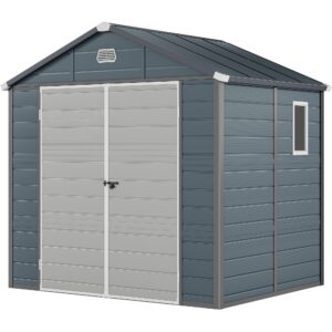 yitahome 8x6.2ft outdoor resin storage shed w/o floor, all-weather plastic shed with lockable doors, window & vents, plastic tool shed for backyard, patio, poolside, lawn, dark gray