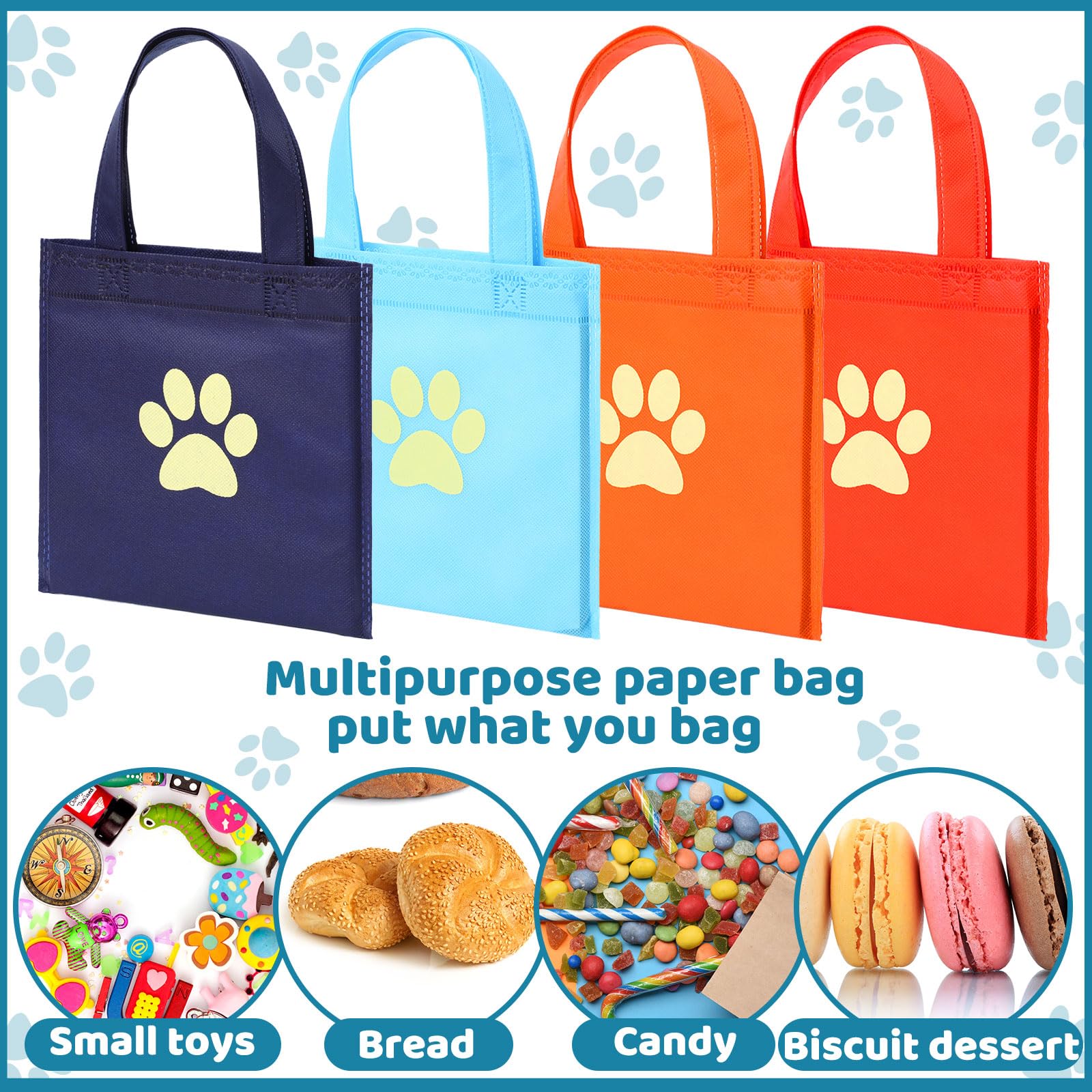 Aliceset 24 Pcs Dog Gift Bags with Handles 7.8 x 7.8 Inch Paw Print Bags Non Woven Cartoon Dog Party Favor Bags Paw Goodie Bags Reusable Paw Print Treat Bags for Dog Puppy Birthday Party Supplies