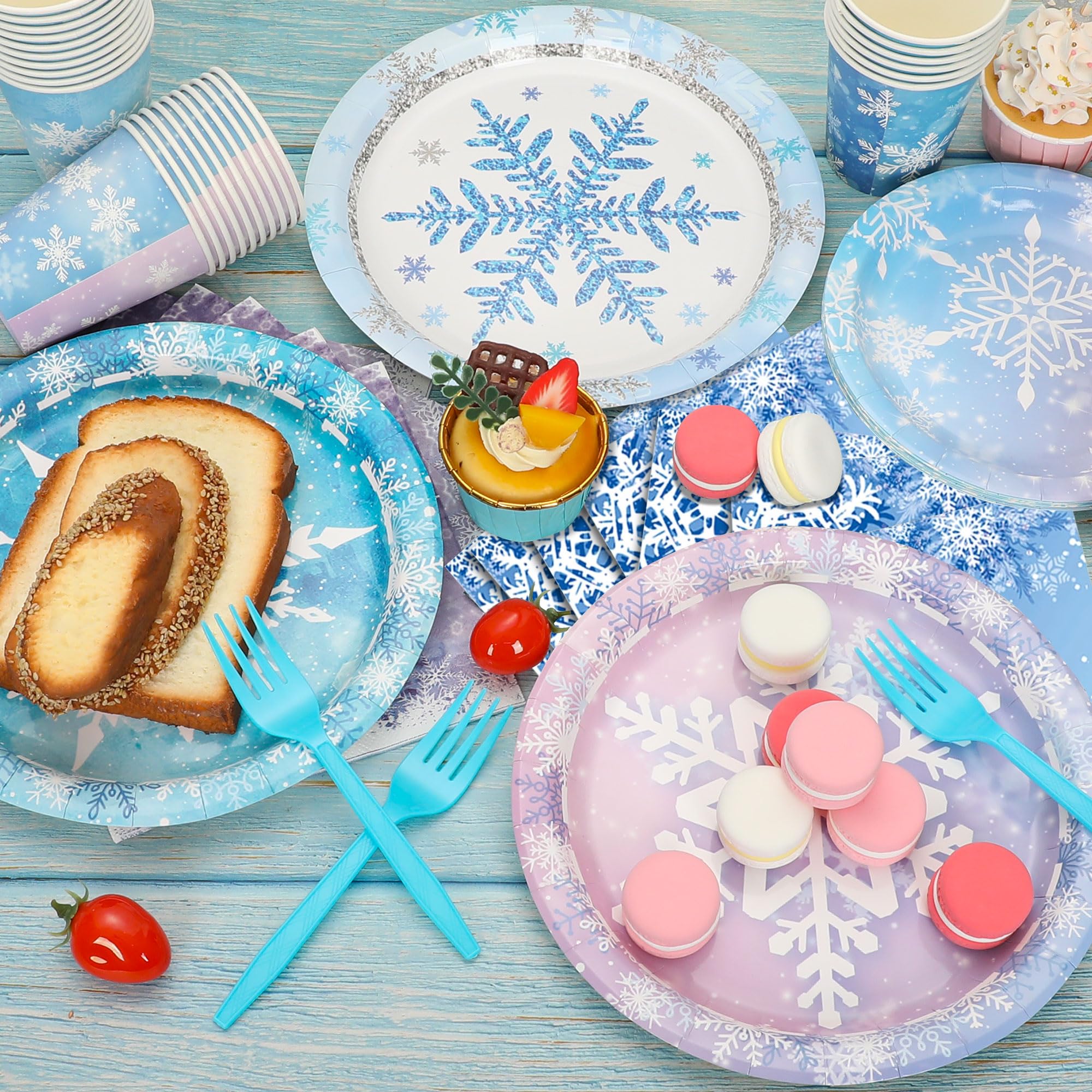 180PCS Snowflake Frozen Birthday Party Supplies for 30 Guests - Frozen Themed Party Tableware for Kids Holiday Birthday Party Baby Shower Decoration, Including Frozen Plates Cups Napkins Forks, Blue