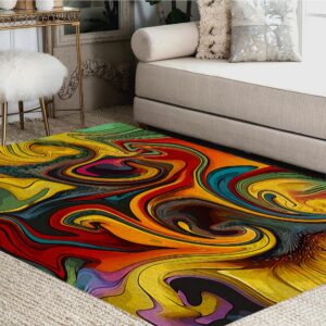 USHIRUG Modern Abstract Area Rug, 6x8ft, Contemporary Stylish Red Blue Yellow Colorful Swirl Pattern Rug Floor Mat, Modern Swirl Watercolor Non-Shedding Living Room Bedroom Kitchen Rug