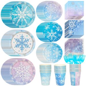 180pcs snowflake frozen birthday party supplies for 30 guests - frozen themed party tableware for kids holiday birthday party baby shower decoration, including frozen plates cups napkins forks, blue