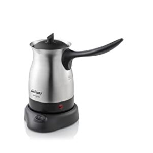 ARZUM Cezve Electric Turkish Coffee Maker, Stainless Steel, Boil-Dry Protection, Lid for Extra Protection, Cordless Use, 1 to 4 cups, 120V, 3-pin US-plug, 800W