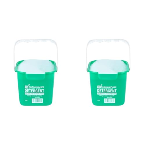 Restaurantware RW Clean 3 Quart Cleaning Bucket 1 Detergent Square Bucket - with Measurements Built-in Spout and Handle Green Plastic Utility Bucket for Home Or Commercial Use (Pack of 2)