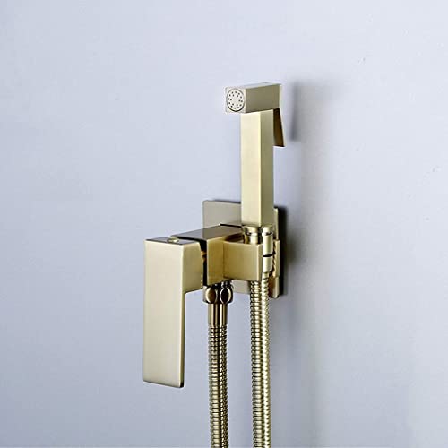 MAKEJ Bathroom Toilet Bidet Tap Kit Brushed Gold Wall Mounted Sprayer Shower with Shut-Off Valve