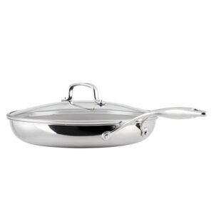 Circulon C1 Series Clad Stainless Steel with ScratchDefense Technology Cookware Nonstick Induction Frying Pan/Skillet with Lid, Metal Utensil Safe, 12.5 Inch Fry Pan - Polished Stainless Steel