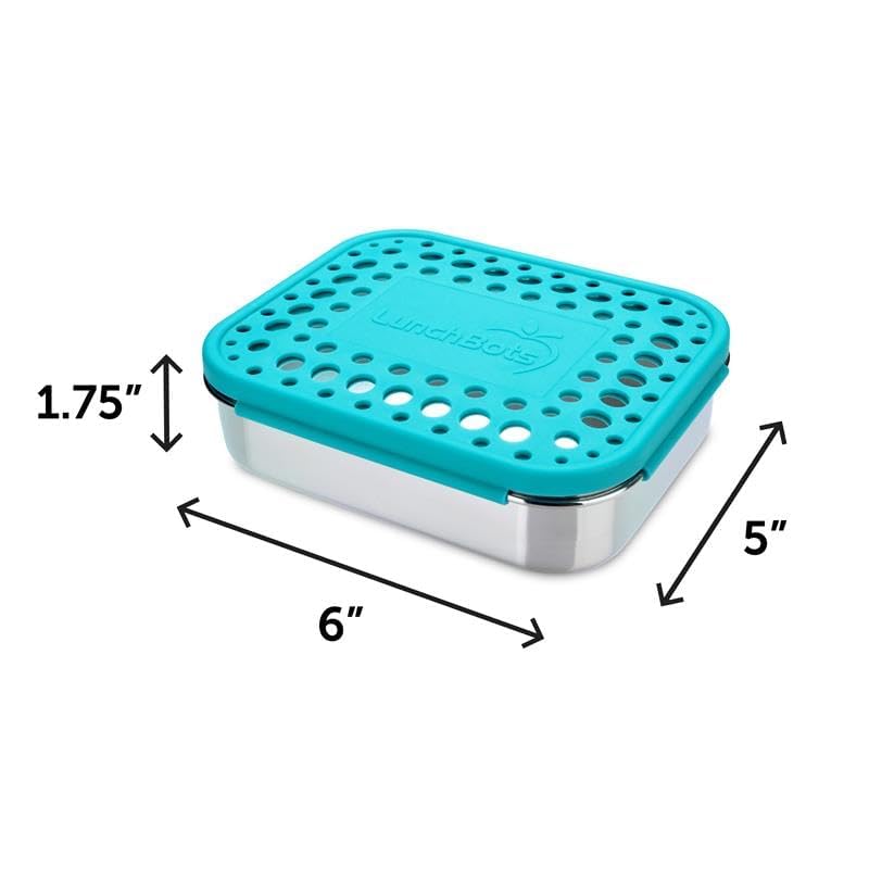 LunchBots Medium Trio II Snack Container - Divided Stainless Steel Food Container - Three Sections for Snacks On the Go - Eco-Friendly, Dishwasher Safe, BPA-Free - Stainless Lid (Aqua)