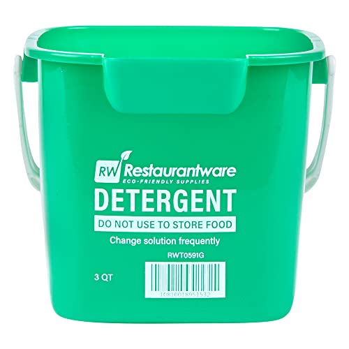 Restaurantware RW Clean 3 Quart Cleaning Bucket 1 Detergent Square Bucket - with Measurements Built-in Spout and Handle Green Plastic Utility Bucket for Home Or Commercial Use (Pack of 2)